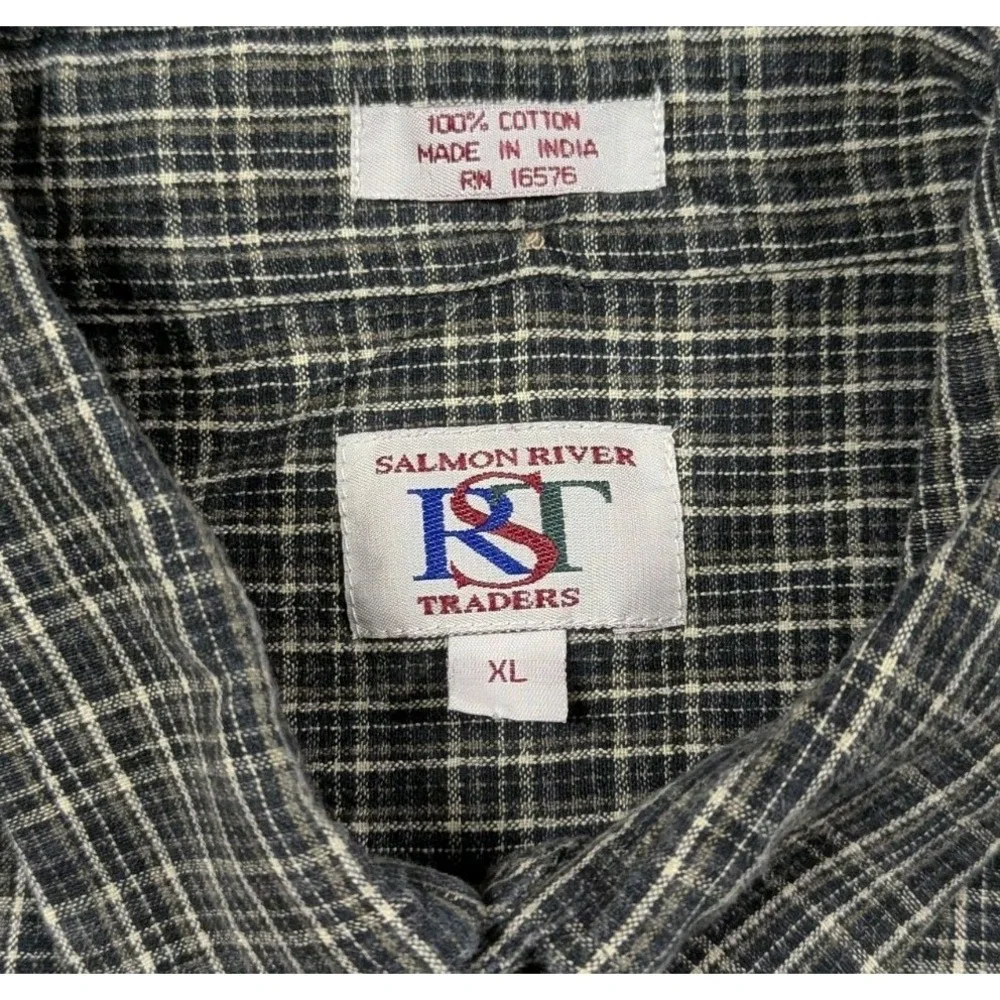 Salmon River Traders Shirt Men's XL Check Short Sleeve‎ Button Down 100% Cotton
